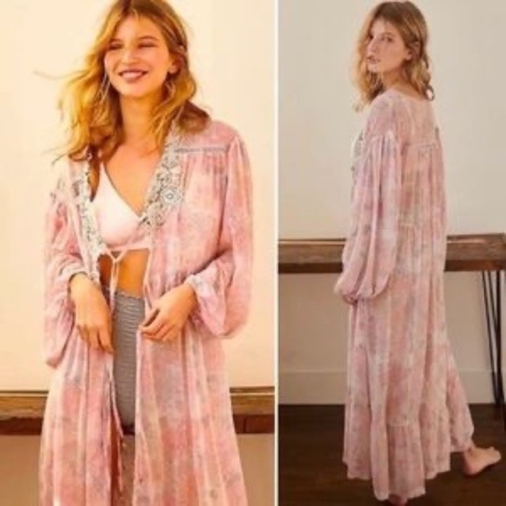 NWT Free People Intimately Ivory Comb Floral Lace Duster Maxi XS/S OB1440078